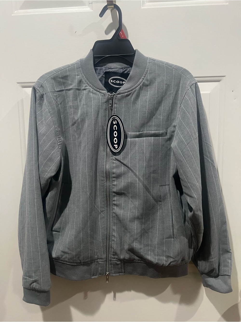 SCOOP Women's Grey Pinstripe Bomber Jacket